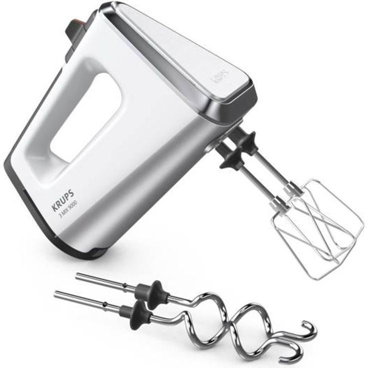 Krups GN9101 3 Mix 9000 Handmixer, 750 Watt, ergonomischer Griff, Geschwindigkeitsregler, Turbotaste, weiß, silber