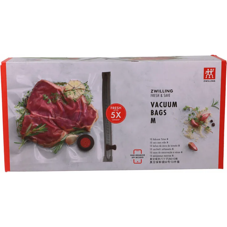 Zwilling Folienbeutel Größe M, 10 Stück, mikrowellengeeignet , 25 x 35 cm, transparent