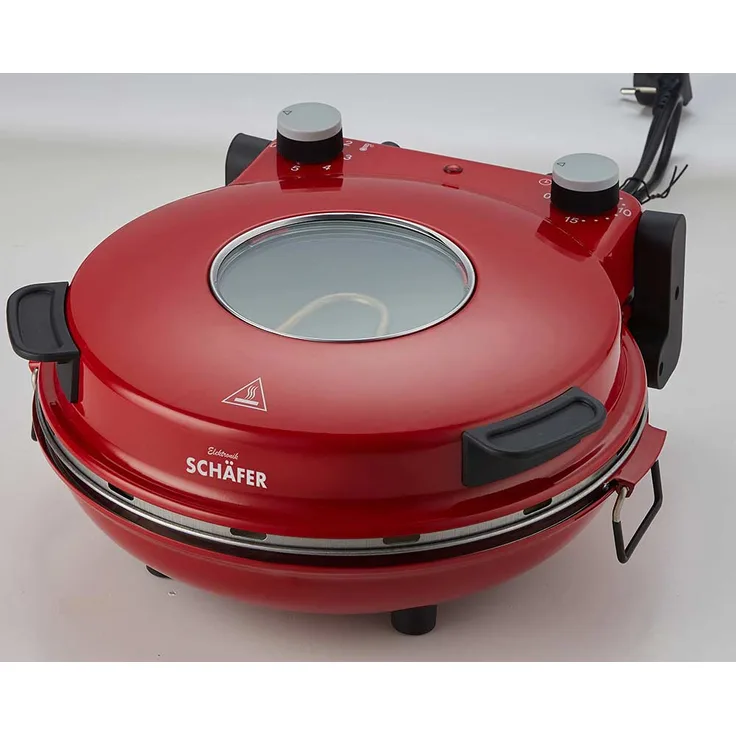 Schäfer 20315 Pizzamaker, 32cm Durchmesser, 1200 Watt, Kramiksteinplatte, Thermostat, Timer, bis 400°C, rot