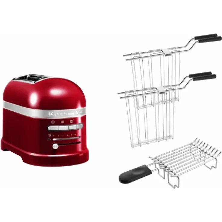 KitchenAid Paket 2, 2-Scheiben Toaster Artisan 5KMT2204, inkl. 2 x Sandwich-Zangen, Brötchenaufsatz: Empire Rot