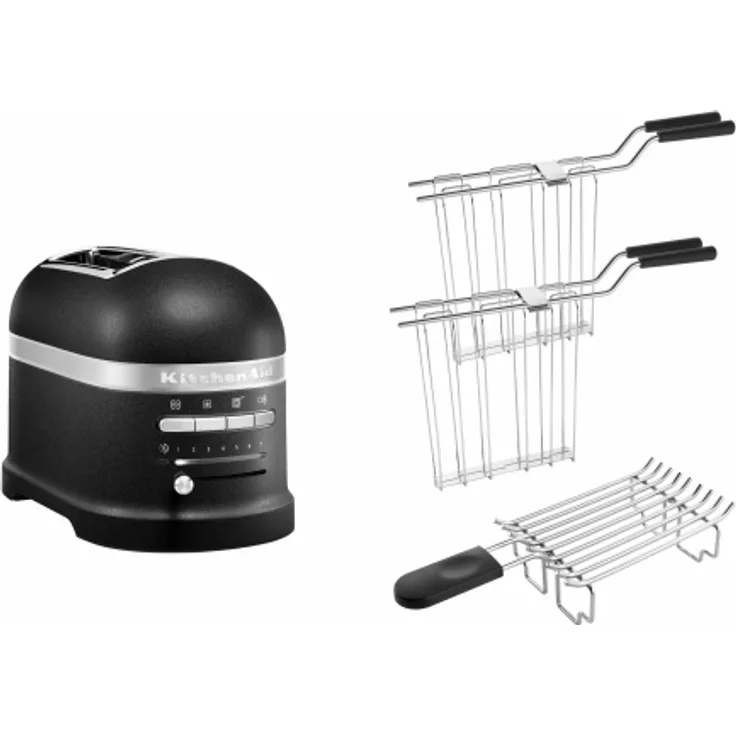 KitchenAid Paket 2, 2-Scheiben Toaster Artisan 5KMT2204, inkl. 2 x Sandwich-Zangen, Brötchenaufsatz, Gusseisen Schwarz