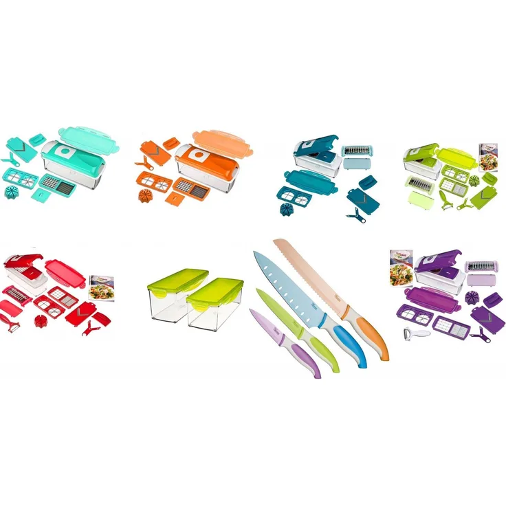 GENIUS Nicer Dicer Plus 10-13 tlg. 7 Trendfarben Gemüseschneider Obstschneider Messerset 4 Teilig