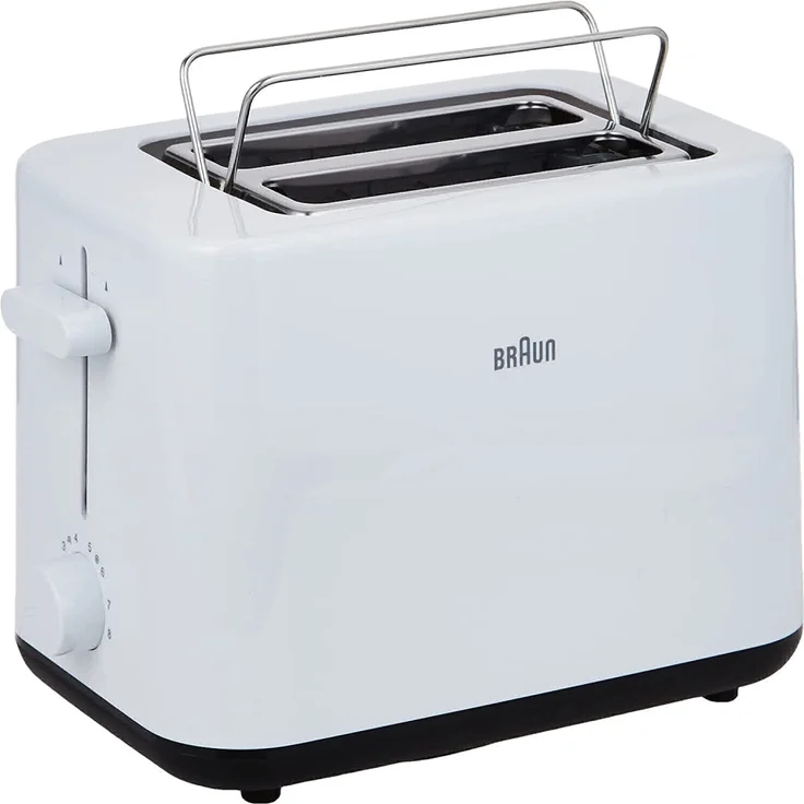Braun HT 1010 WH 2-Schlitz-Toaster, 1000 Watt, 8 Bräunungsstufen, Röstgradelektronik, Kunststoff, weiß – Bild 1