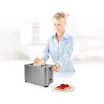 Princess 142400 2-Schlitz-Toaster, 2 kurze Schlitze, 850 W, Edelstahl, 2 kleine Scheiben, Brötchenaufsatz, 7 Bräunungsstufen, Krümelschublade, silber