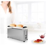 Princess 142401 Langschlitztoaster, 1050 W, Edelstahl, 2 kleine oder 1 große Scheibe, Brötchenaufsatz, 7 Bräunungsstufen, Krümelschublade, silber
