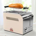 Bestron ATS300RE 2-Schlitz-Toaster, 850 W, Stopptaste, Krümelschublade, Brötchenaufsatz, Brotscheibenzentrierung, Auftaufunktion, Elfenbeinfarben