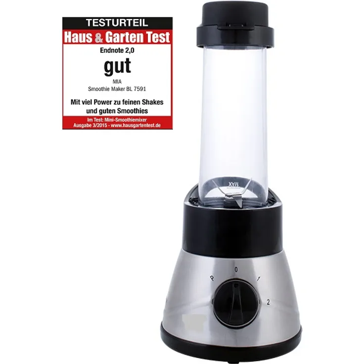Profi Mix&Go Edelstahl Smoothiemaker 400 Watt, inkl. Trinkflasche, 2 Leistungsstufen, 0,6 L Mixbehälter, schwarz, silber
