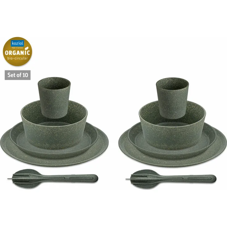 Koziol Geschirrset Connect Helsinki 10-tlg., Teller, Becher, Schalen, Besteck, Kunststoff, Nature Ash Grey, 7875701