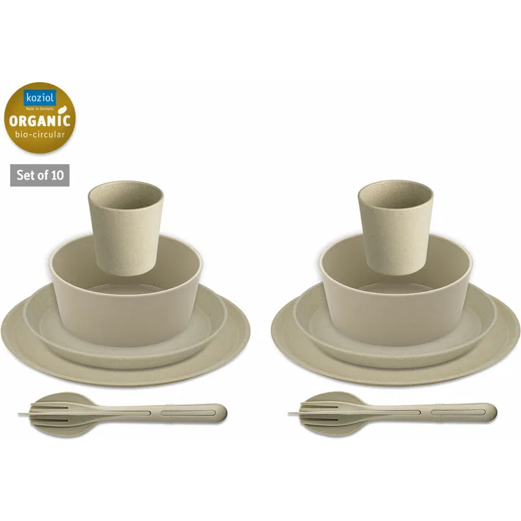 Koziol Geschirrset Connect Helsinki 10-tlg., Teller, Becher, Schalen, Besteck, Kunststoff, Nature Desert Sand, 7875700
