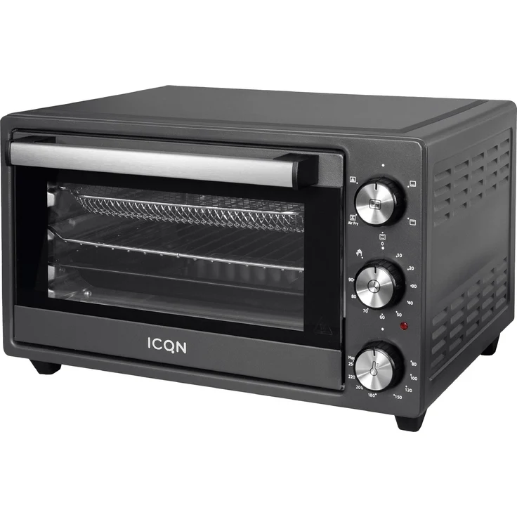 ICQN 20 Liter Minibackofen mit Airfry, Heißluftfritteuse, Ober-Unterhitze mit Umluft-Funktion, 5 Grill-Funktion, 90 Min. Timer, 1500 W, Mini Oven, 80°-250°C, Frittierkorb-Backblech-Grill-Krümelblech – Bild 1