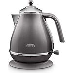 De'Longhi Wasserkocher Icona Vintage KBOT2001.GY, 1,7 l mit Wasserstandsanzeige und 360° Basis, Edelstahl in elegantem Retro Look mit Chrom-Details, grau