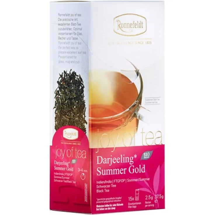 Joy of Tea Darjeeling Summer Gold Bio schwarzer Tee 15 Teebeutel (Caddy) 37,5g : 1er Packung