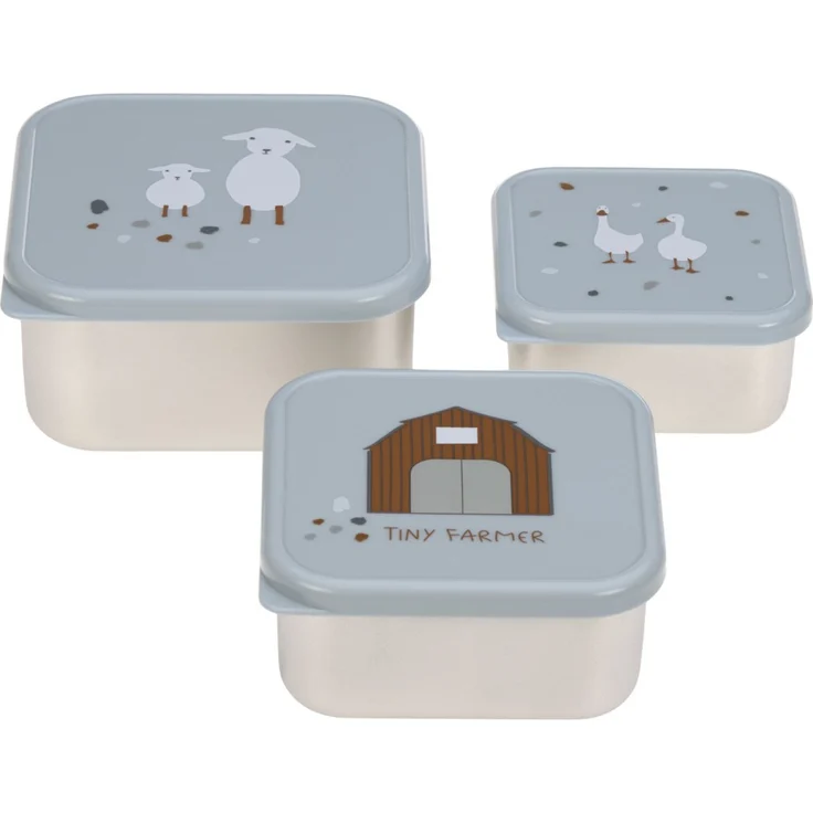 Lässig Snackbox Stainless Steel 3 pcs assorted Tiny Farme (2 Farben) Blue – Bild 1
