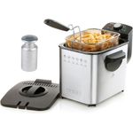 Domo DOS507FR Edelstahl Kaltzonen, mit Öl, 4 Liter, 2200 Watt, Fritteuse Pommes mit Fett frittieren, Salzstreuer