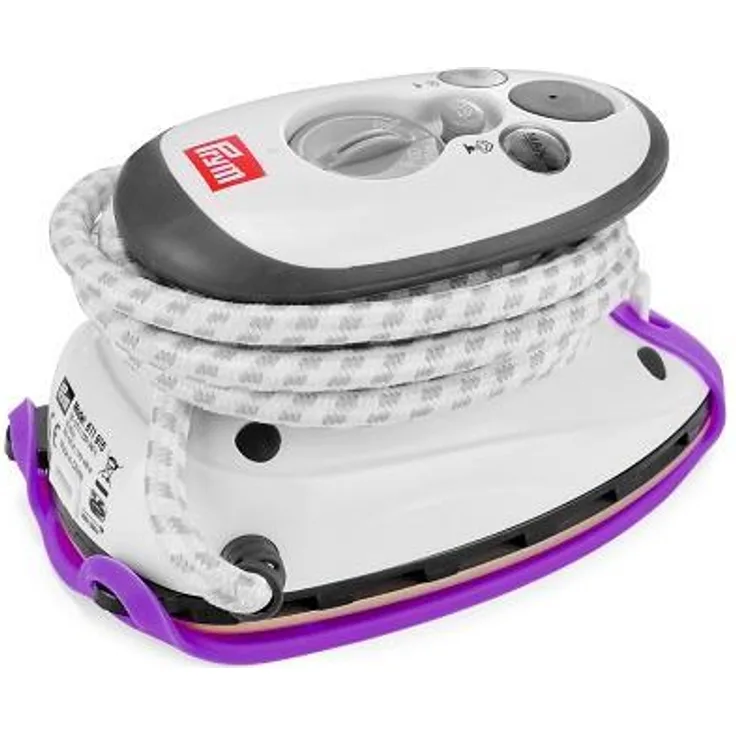 Prym Dampfbügeleisen Mini inkl. BabySnap Reisebügeleisen-Ablage (lila)