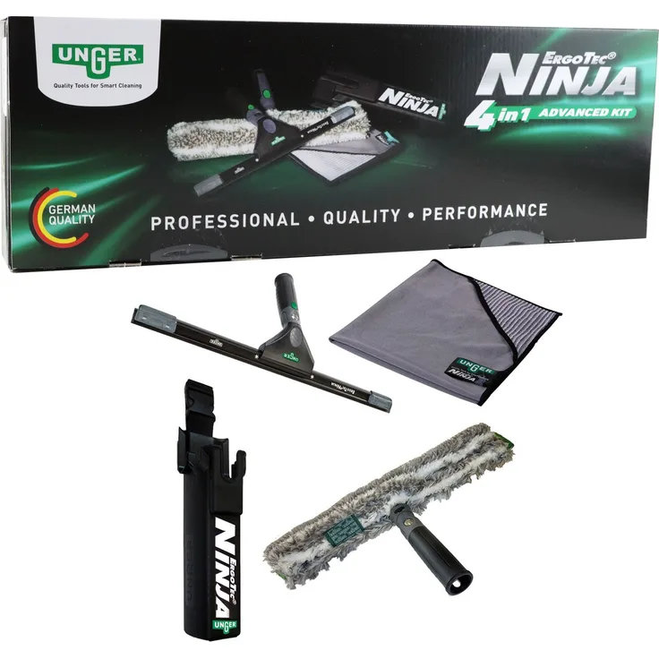 Unger Premium Ergo Tec Ninja AKN12 Glasreinigungsset 4 in 1 Neu Fensterwischset