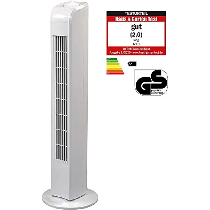 JUNG TVE21 Ventilator 76cm weiss - 50W Turmventilator, Lüft-kühler, Säulenventilator Leise