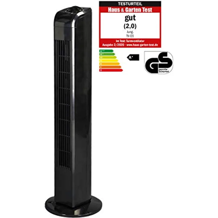 JUNG TVE22 Ventilator 76cm schwarz, Luftkühler, Turmventilator, Säulenventilator Leise