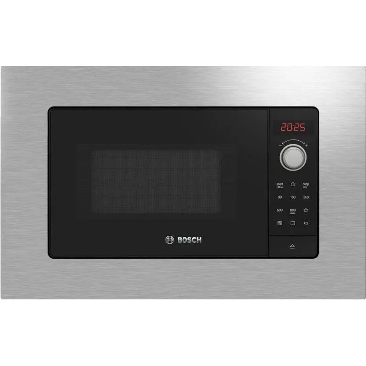 Bosch BEL623MS3 Mikrowelle mit Grill, Einbaugerät, 800W, 20 Liter Garraum, 5 Leistungsstufen, inkl. Drehteller, Edelstahl, Stahlblech, edelstahl, silber