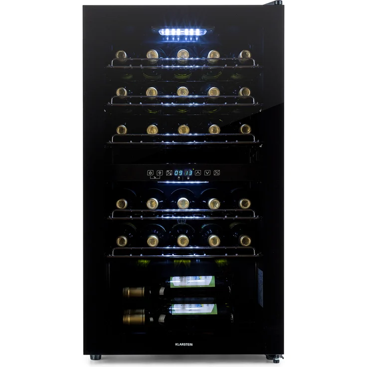 Klarstein Shiraz 29 Duo Weinkühlschrank, freistehend, schwarz, 29 Flaschen, 2 Zonen, Energieklasse G – Bild 2