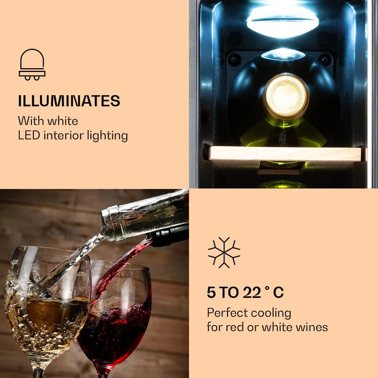 Klarstein Vinovilla 7 Built-in Uno Weinkühlschrank, Einbau, edelstahl silber, 7 Flaschen, Energieklasse G – Bild 5