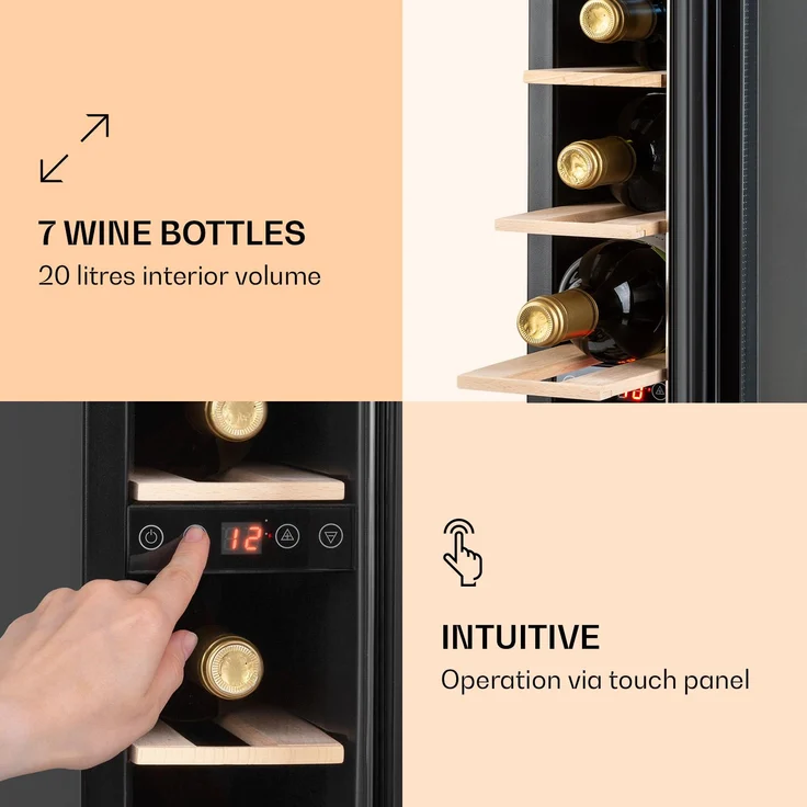 Klarstein Vinovilla 7 Built-in Uno Weinkühlschrank, Einbau, edelstahl silber, 7 Flaschen, Energieklasse G – Bild 4