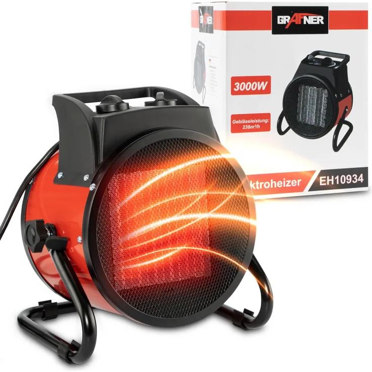 Grafner Elektroheizer Heizlüfter Bauheizer 3000 Watt Heizstrahler EH10934, 
