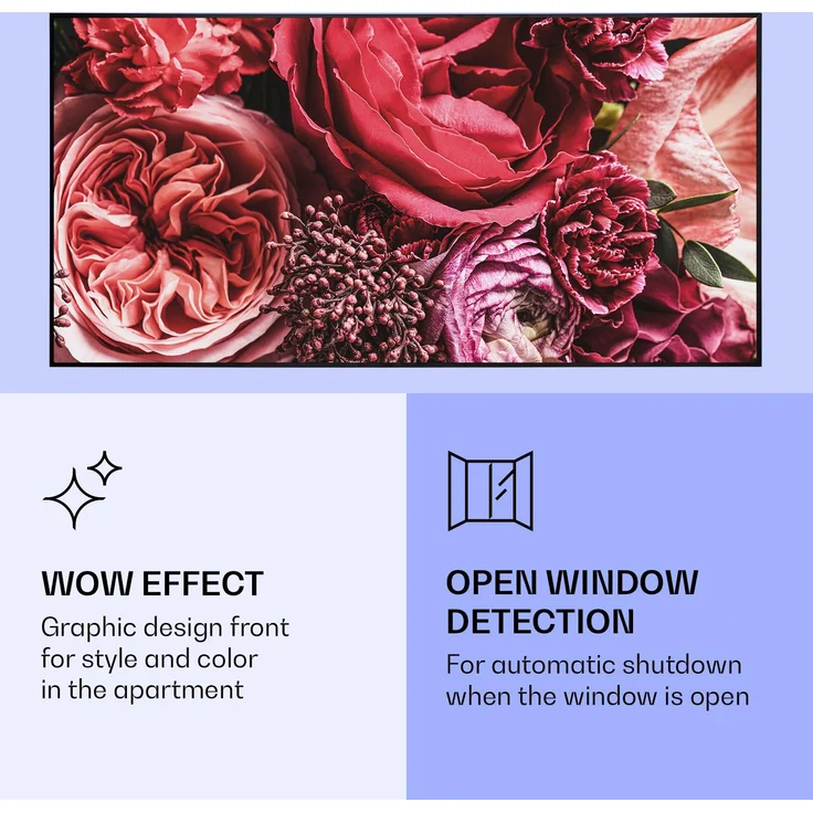 Wonderwall Air Art Smart Infrarotheizung Blume 120x60cm 700W Schwarz,  – Bild 6