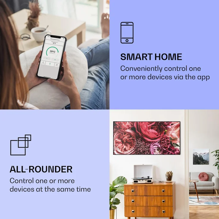 Wonderwall Air Art Smart Infrarotheizung Blume 120x60cm 700W Schwarz,  – Bild 2