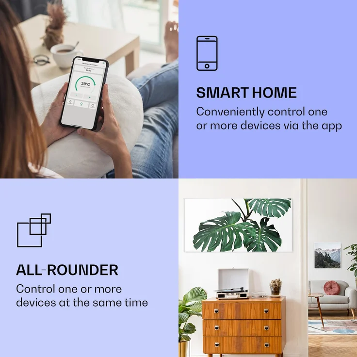 Wonderwall Air Art Smart Infrarotheizung Grünes Blatt 120x60cm 700W Weiß,  – Bild 2