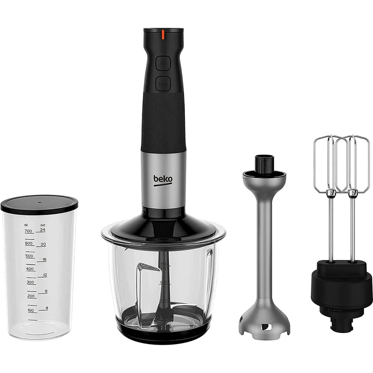 Beko HBA 81762 BX Stabmixer Set, 750 Watt, inkl. Mixbehälter (0,7 L), Zerkleinerer (1 L), Doppel-Schneebesen, schwarz – Bild 1