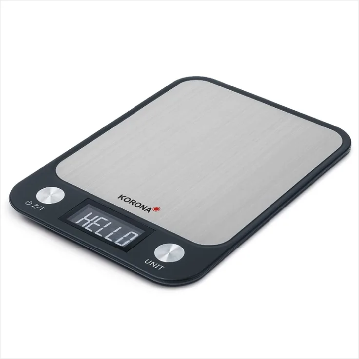 Korona Lea 70250 Küchenwaage, max. Tragkraft 5kg, Zuwiegefunktion, inkl. Batterien, Abschaltautomatik, silber