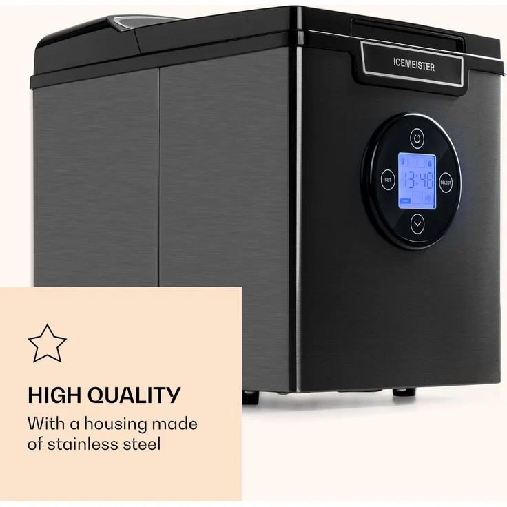 Klarstein Icemeister 2G Eiswürfelmaschine, 12kg-24h, LC-Display, 3 Eiswürfelgrößen, Sichtfenster, Edelstahl, dunkelgrau – Bild 7