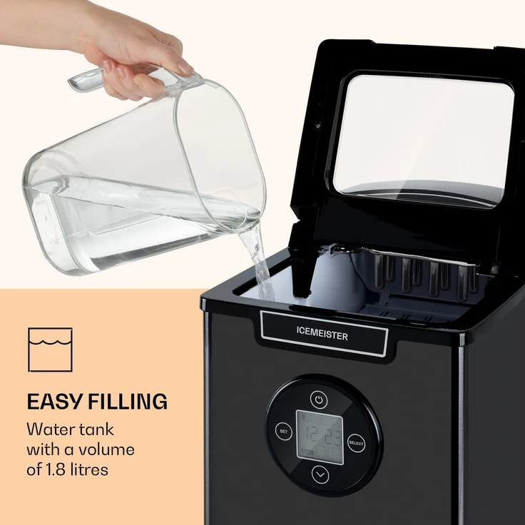 Klarstein Icemeister 2G Eiswürfelmaschine, 12kg-24h, LC-Display, 3 Eiswürfelgrößen, Sichtfenster, Edelstahl, dunkelgrau – Bild 4
