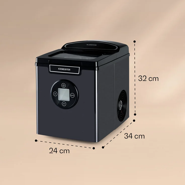 Klarstein Icemeister 2G Eiswürfelmaschine, 12kg-24h, LC-Display, 3 Eiswürfelgrößen, Sichtfenster, Edelstahl, dunkelgrau – Bild 8