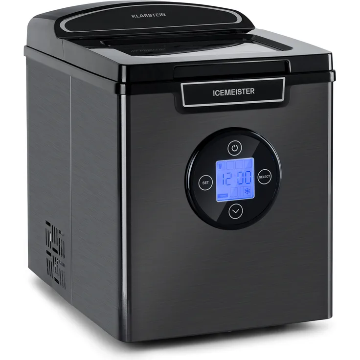 Klarstein Icemeister 2G Eiswürfelmaschine, 12kg-24h, LC-Display, 3 Eiswürfelgrößen, Sichtfenster, Edelstahl, dunkelgrau