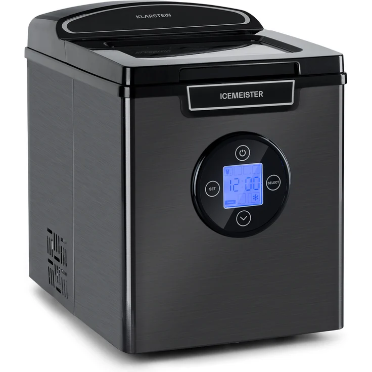 Klarstein Icemeister 2G Eiswürfelmaschine, 12kg-24h, LC-Display, 3 Eiswürfelgrößen, Sichtfenster, Edelstahl, dunkelgrau – Bild 1