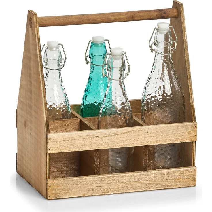 Flaschenständer mit Griff, 6 Sitze, Holz, ZELLER - ZELLER
