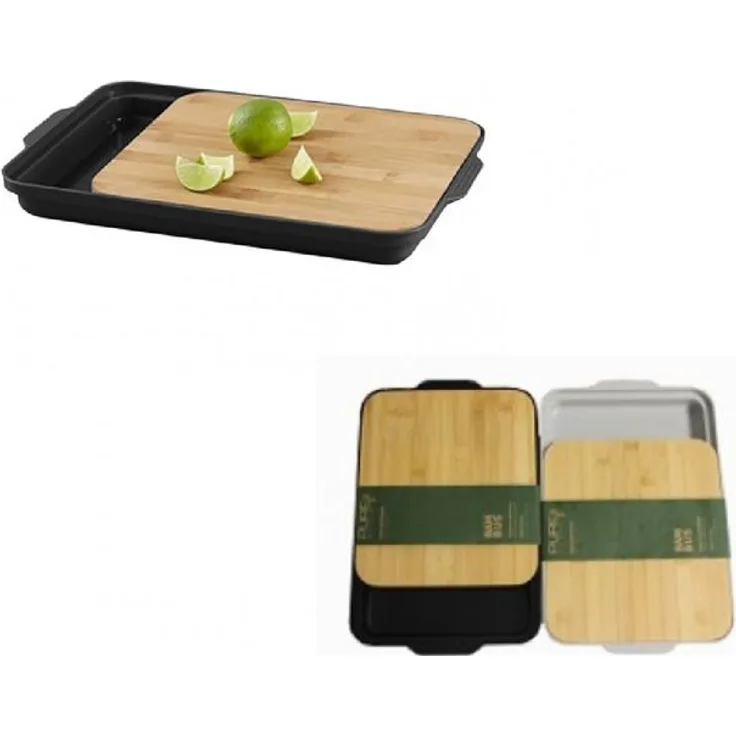Pure Style Set Bambus Schneidebrett mit Tablett Gray 37x24x3,5 cm
