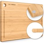 KLAMER Schneidebrett Bambus rutschfest mit Saftrille – Premium Holz-Brett, 45x30x2cm, leicht reinigbar, antiseptisch, umweltfreundlich, Natur-Holz 38 x 25 cm