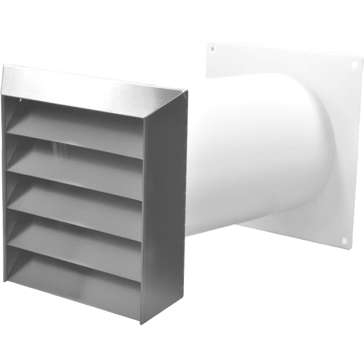 Teleskop-Mauerkasten mit Edelstahlgitter - ø 125 mm, Rundanschluss, Mauerstärken bis 450 mm