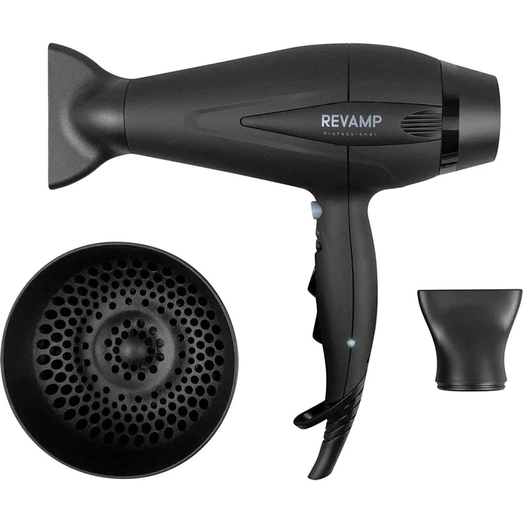 Revamp DR-5500-EU Progloss 5500 Haartrockner, 2400W, Föhn mit Diffusor und Düse, umschaltbare Ionen-Technologie für glattes oder voluminöses Haar, mit Progloss Ölen Keratin, Kokosnuss & Argan angereichert, matt schwarz 