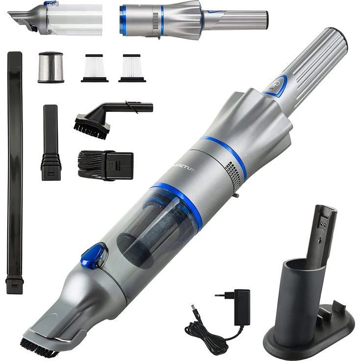 Genius Invictus One 2.0 Kleinstaubsauger Set 12-tlg., 20 min Akkubetrieb, blau – Bild 1