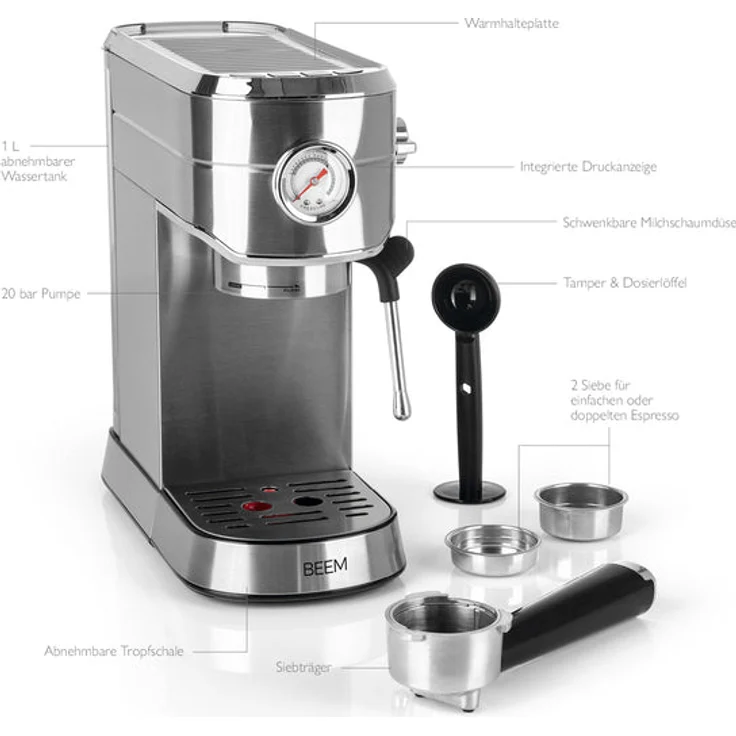 BEEM ESPRESSO-ULTIMATE Espresso-Siebträgermaschine - 20 bar, silber – Bild 3