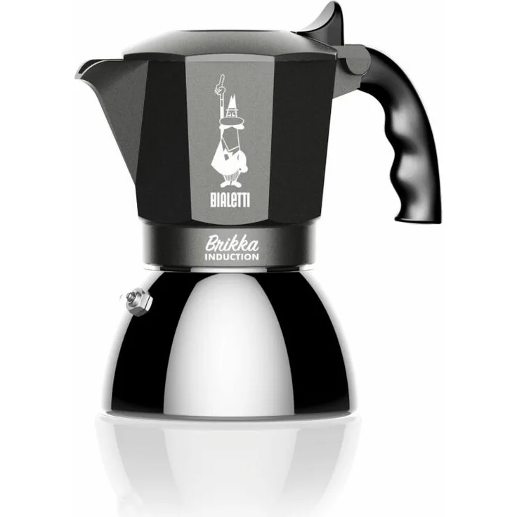 Bialetti Espressokocher Brikka für 4 Tassen, Espresso, Espressokanne, Induktion, Edelstahl, schwarz, silber, 150 ml, 7317
