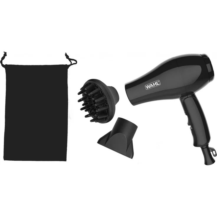 Wahl 3402-0470 Reisehaartrockner, Travel Dryer, mit Diffusor, 1000W, Konzentratordüse, inkl. Aufbewahrungstasche, schwarz – Bild 1