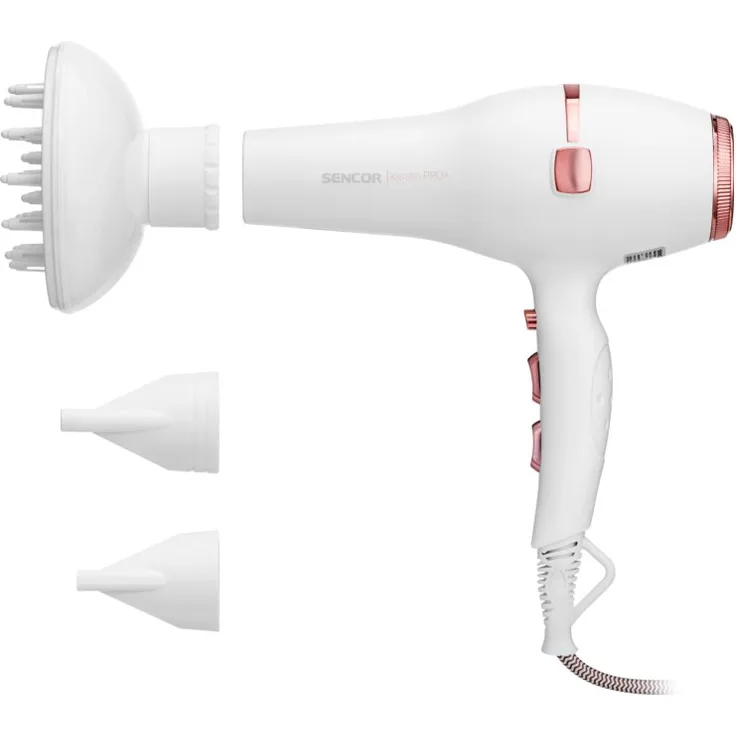 Sencor SHD 8200GD Haartrockner, Kaltluft-Funktion, inkl. Diffusor, Stylingaufsatz, weiß