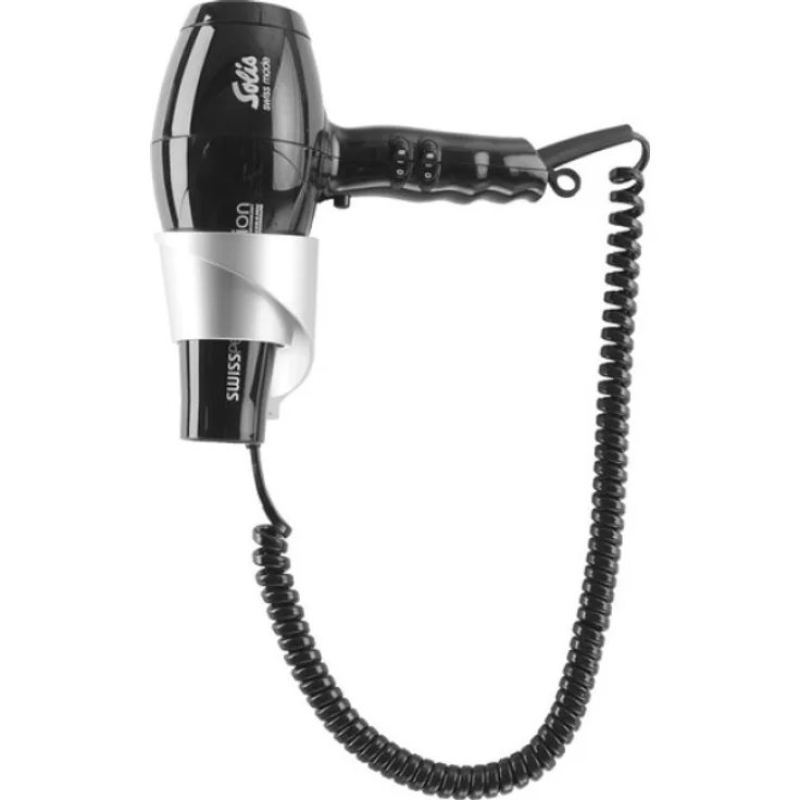 Solis Swiss Perfection 440 Haartrockner mit Wandhalter Typ 443, 2300W, Ionen-Technologie, Kaltstufe, Überhitzungsschutz, Keramik-Technologie, Turmalin-Technologie, inkl. Diffusor, Ondulier-Düse, schwarz