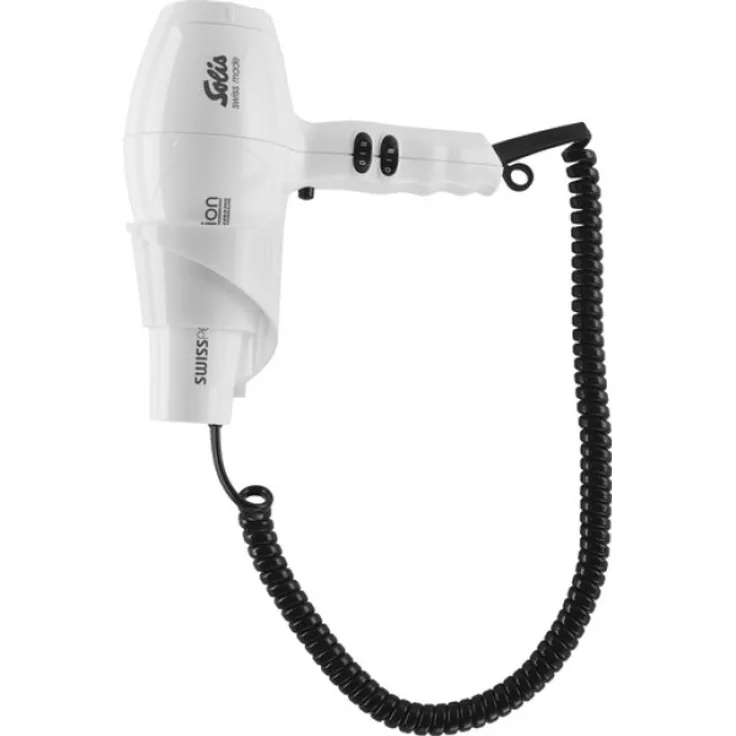 Solis Swiss Perfection 440 Haartrockner mit Wandhalterung, 2300W, Kaltstufe, Überhitzungsschutz, inkl. Diffusor, Ondulier-Düse, Keramik-Technologie, Turmalin-Technologie, weiß