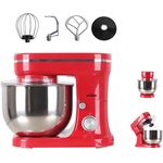 Schäfer 74335 Küchenmaschine, 1200W, 6 Geschwindigkeiten, 5 Liter Edelstahlschüssel,Drehschalter, rot